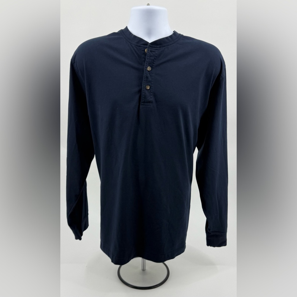 LL Bean Shirt Navy Blue Long Sleeve 3 Button 100% Cotton Henley Tee Men’s XL